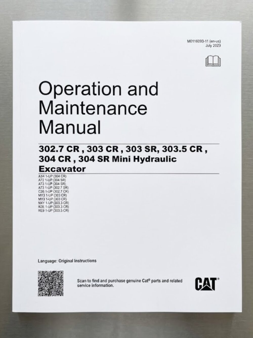 CAT Caterpillar 302.7 303 303.5 304 CR SR Mini Excavator Operation Manual